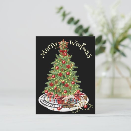 Merry Woofmas Dog Design - King Charles Spaniel Postkarte (Stehend Vorderseite)