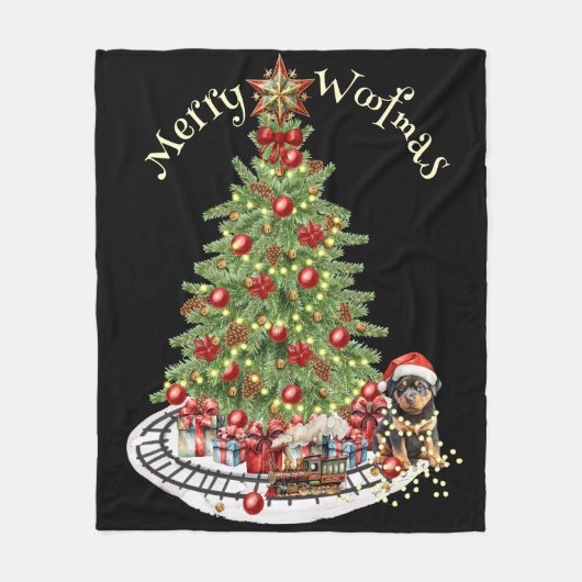 Merry Woofmas Dog Design - Rottweiler Fleecedecke (Vorderseite)