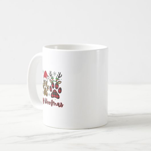 Merry Woofmas Dog Kariert Animal Paw Weihnachten d Kaffeetasse (Vorderseite Links)