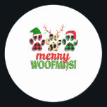 MERRY WOOFMAS Dog Paw Christmas Buffalo Runder Aufkleber<br><div class="desc">MERRY WOOFMAS Dog Paw Christmas Buffalo</div>