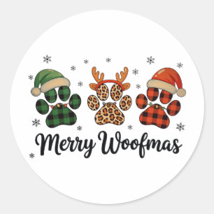 Merry Woofmas Dog Paw Weihnachten Niedlichen Weihn Runder Aufkleber