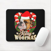 Merry Woofmas English Bulldog With Santa Claus Hat Mousepad (Mit Mouse)