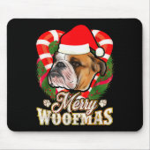 Merry Woofmas English Bulldog With Santa Claus Hat Mousepad (Vorne)