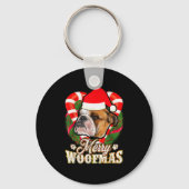 Merry Woofmas English Bulldog With Santa Claus Hat Schlüsselanhänger (Vorderseite)