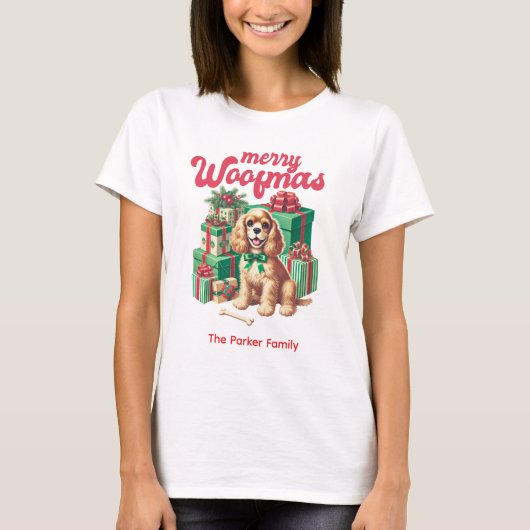 Merry Woofmas Familie Name Hund Weihnachten T-Shirt (Vorderseite)