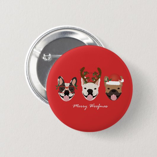 Merry Woofmas French Bulldogs Christmas Heads Button (Vorne & Hinten)