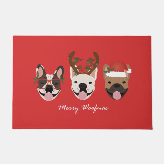Merry Woofmas French Bulldogs Christmas Heads Fußmatte (Vorderseite)
