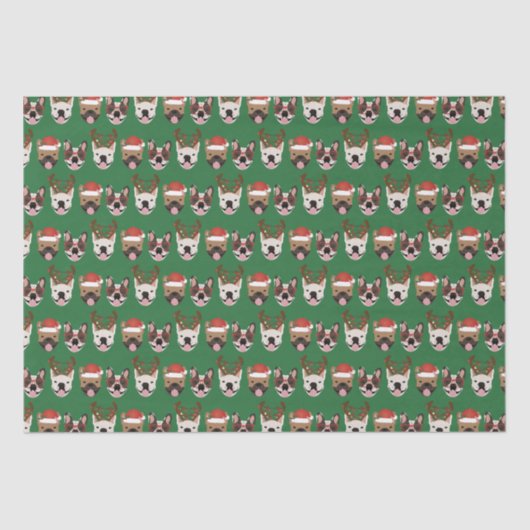Merry Woofmas French Bulldogs Christmas Heads Seidenpapier (Vorderseite)