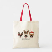 Merry Woofmas French Bulldogs Christmas Heads Tragetasche (Rückseite)