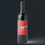 Merry Woofmas French Bulldogs Christmas Heads Weinetikett<br><div class="desc">Eine lustige Illustration der französischen Bulldogs,  die in Weihnachtsbekleidung verkleidet sind. Perfekt für alle Liebhaber von Haustieren!</div>