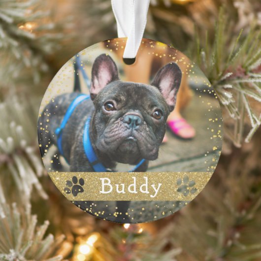 Merry Woofmas Gold Glitzer Dog Pet Foto Ornament (Baum)