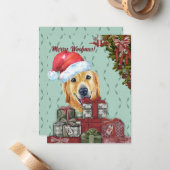 Merry Woofmas Golden Retriever Weihnachtsmannmütze Mitteilungskarte (Vorderseite/Rückseite Beispiel)
