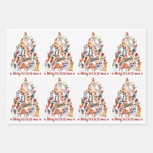 Merry Woofmas Hund Lover Christmas Tree Hunde Geschenkpapier Set (Vorderseite 3)