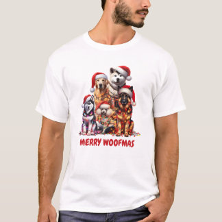Merry Woofmas Hund Weihnachts-T - Shirt