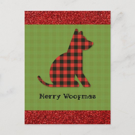 Merry Woofmas Karierter Hund Weihnachten Postkarte (Vorderseite)