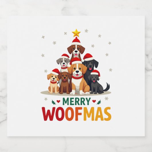 Merry Woofmas - Merry Christmas For Dog Lovers (3) Schaumweinetikett (Einzelnes Label)