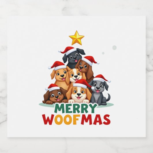 Merry Woofmas - Merry Christmas For Dog Lovers (4) Schaumweinetikett (Einzelnes Label)