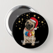 Merry WOOFmas Mops Hund unter den Sternen Button (Vorne & Hinten)