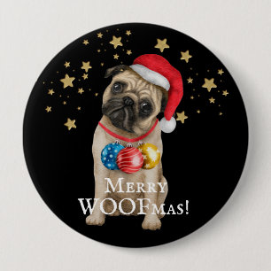 Merry WOOFmas Mops Hund unter den Sternen Button