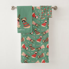 Merry Woofmas Mops Hunde Badhandtuch Set