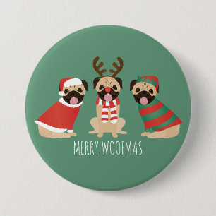 Merry Woofmas Mops Hunde Button