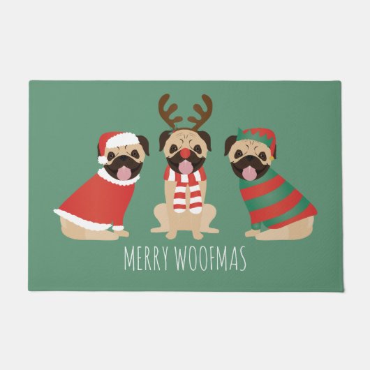 Merry Woofmas Mops Hunde Fußmatte (Vorderseite)