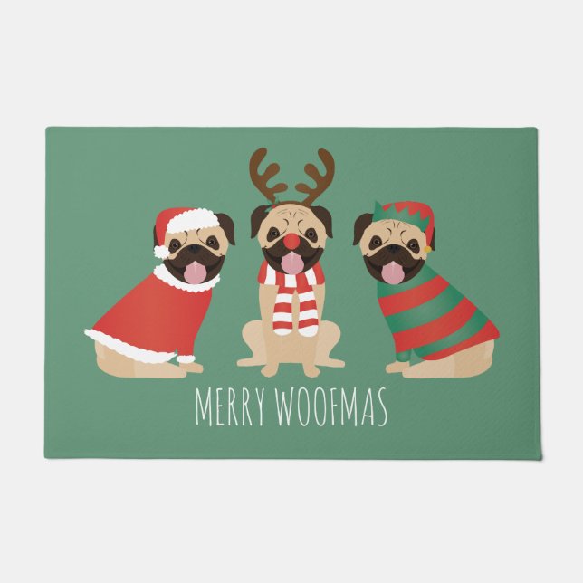 Merry Woofmas Mops Hunde Fußmatte (Vorderseite)