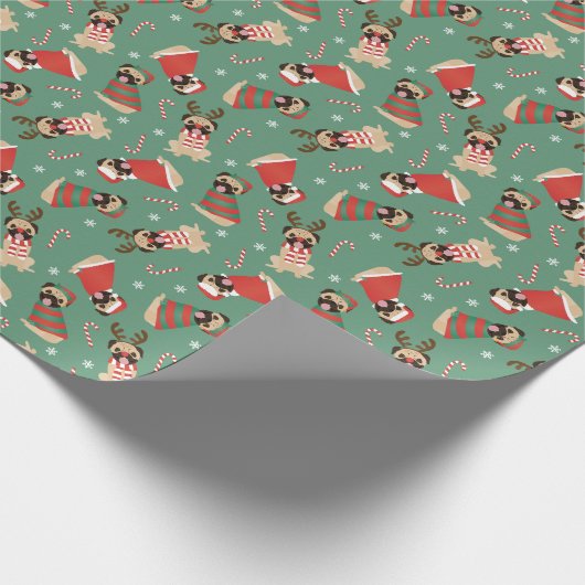 Merry Woofmas Mops Hunde Geschenkpapier (Ecke)