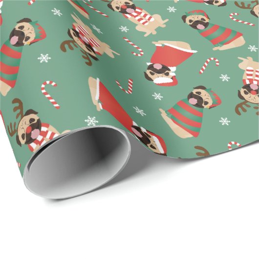 Merry Woofmas Mops Hunde Geschenkpapier (Rolleneckpunkt)