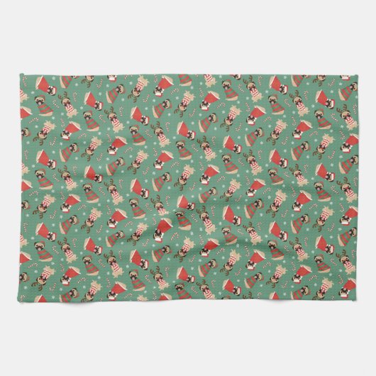 Merry Woofmas Mops Hunde Geschirrtuch (Horizontal)