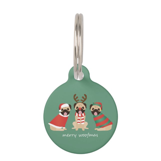 Merry Woofmas Mops Hunde Haustiermarke (Vorderseite)