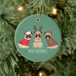 Merry Woofmas Mops Hunde Keramik Ornament