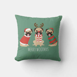 Merry Woofmas Mops Hunde Kissen