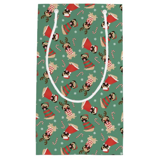 Merry Woofmas Mops Hunde Kleine Geschenktüte (Vorderseite)