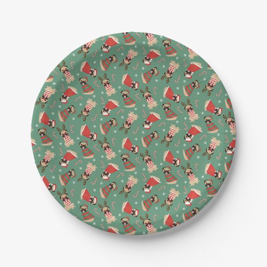Merry Woofmas Mops Hunde Pappteller (Vorderseite)