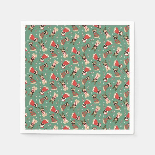 Merry Woofmas Mops Hunde Serviette (Vorderseite)