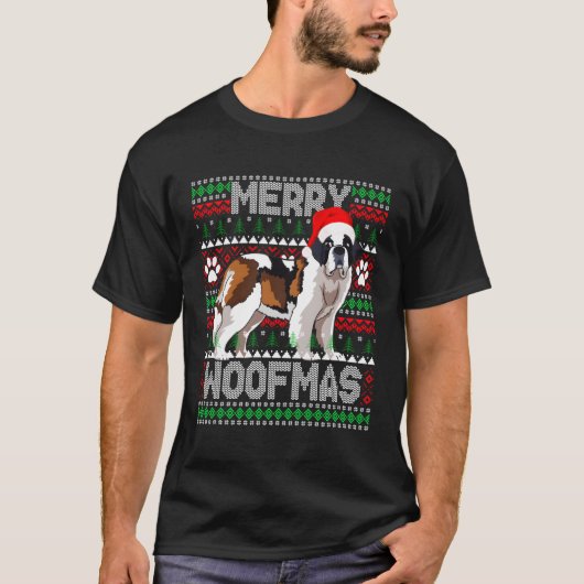 Merry Woofmas Niedlich Saint Bernard Ugly Sweater T-Shirt (Vorderseite)