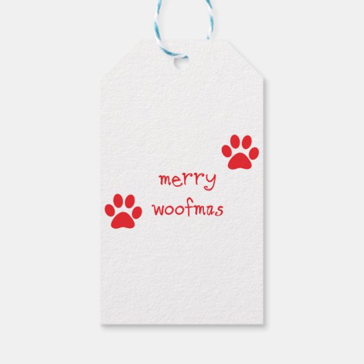 Merry Woofmas Paw Print Red Statement Geschenkanhänger (Rückseite)