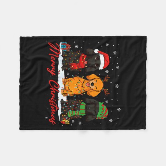Merry Woofmas Santa Reindeer Elf Dachshund Christm Fleecedecke (Vorderseite (Horizontal))