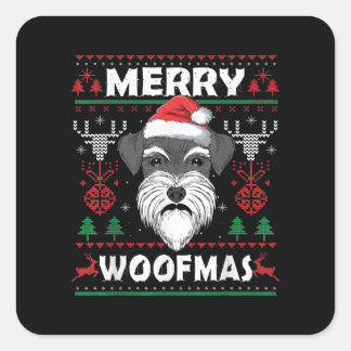 Merry Woofmas Schnauzer Christmas Dog Lover Pajama Quadratischer Aufkleber