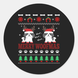 Merry Woofmas Shih Tzu Ugly Christmas Runder Aufkleber
