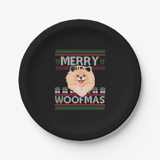 Merry Woofmas Spitz Weihnachtsweih Hund Lover Gesc Pappteller (Vorderseite)