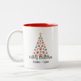 Merry Woofmas Tasse - Paw Print Christmas Tree Cup
