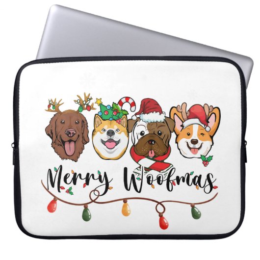 Merry Woofmas Typografie Laptop Sleeve (Vorderseite)