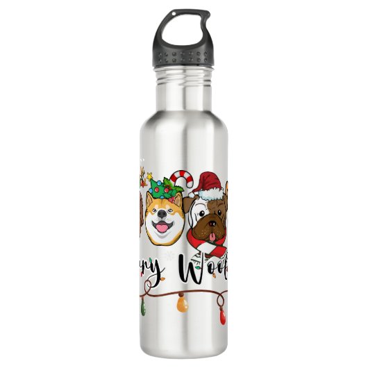 Merry Woofmas Typografie Wasser Flasche Edelstahlflasche (Vorderseite)