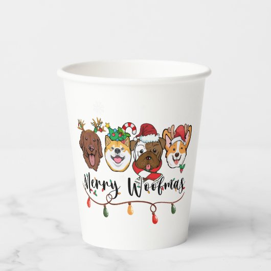 Merry Woofmas Typografy Paper Cup Pappbecher (Vorderseite)