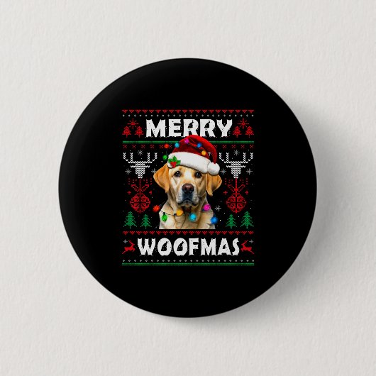 Merry Woofmas Yellow Labrador Christmas Ugly Sweat Button (Vorderseite)