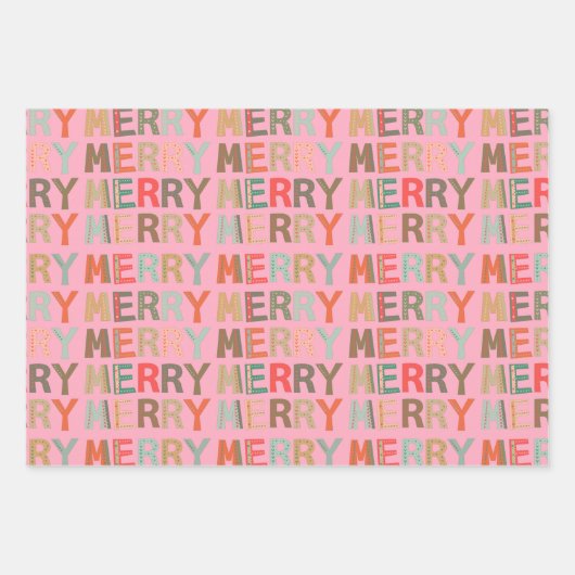 MERRY Words funky Wrapping Paper Geschenkpapier Set (Vorderseite 2)