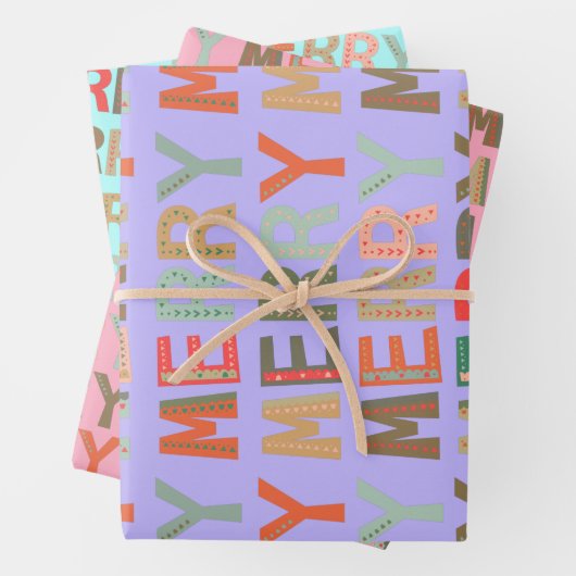MERRY Words funky Wrapping Paper Geschenkpapier Set (Beispiel)