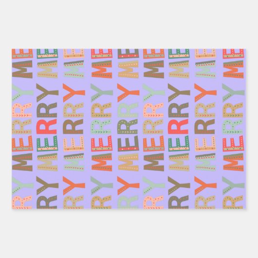 MERRY Words funky Wrapping Paper Geschenkpapier Set (Vorderseite)